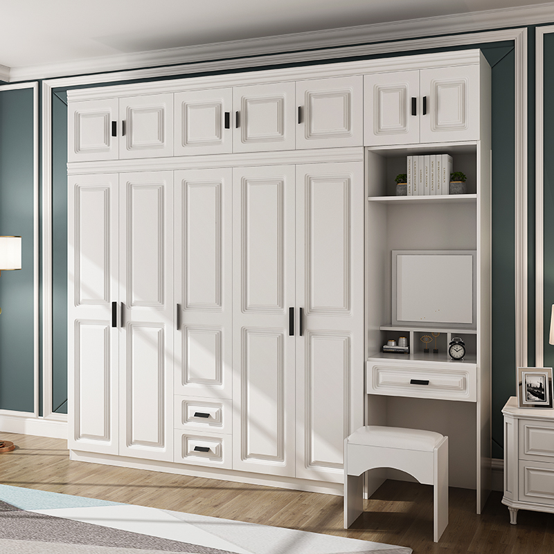 北欧现代简约衣柜实木质板式卧室组装柜子4门5门济型带妆台衣橱