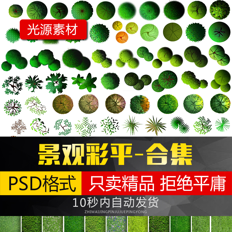 园林景观ps彩色平面图立面填充植物铺装psd分层设计素材图库图案