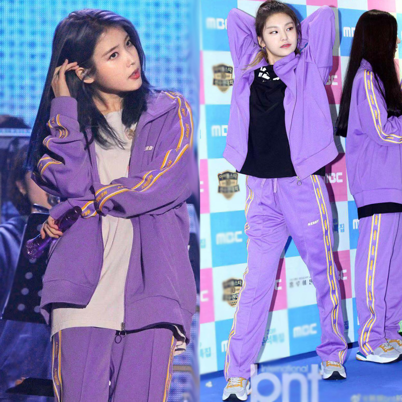 运动套装女iu李智恩同款紫色运动服套装女宽松韩版学生休闲 韩范