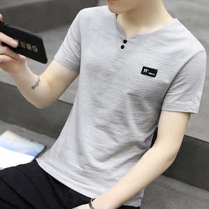 夏季T恤男短袖2017新款夏装修身V领体恤青少年学生潮流男装上衣服男装