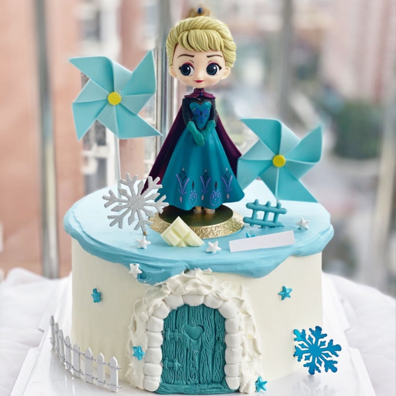 冰雪奇缘蛋糕装饰爱莎安娜艾莎公主女王儿童节日生日风车插牌材料