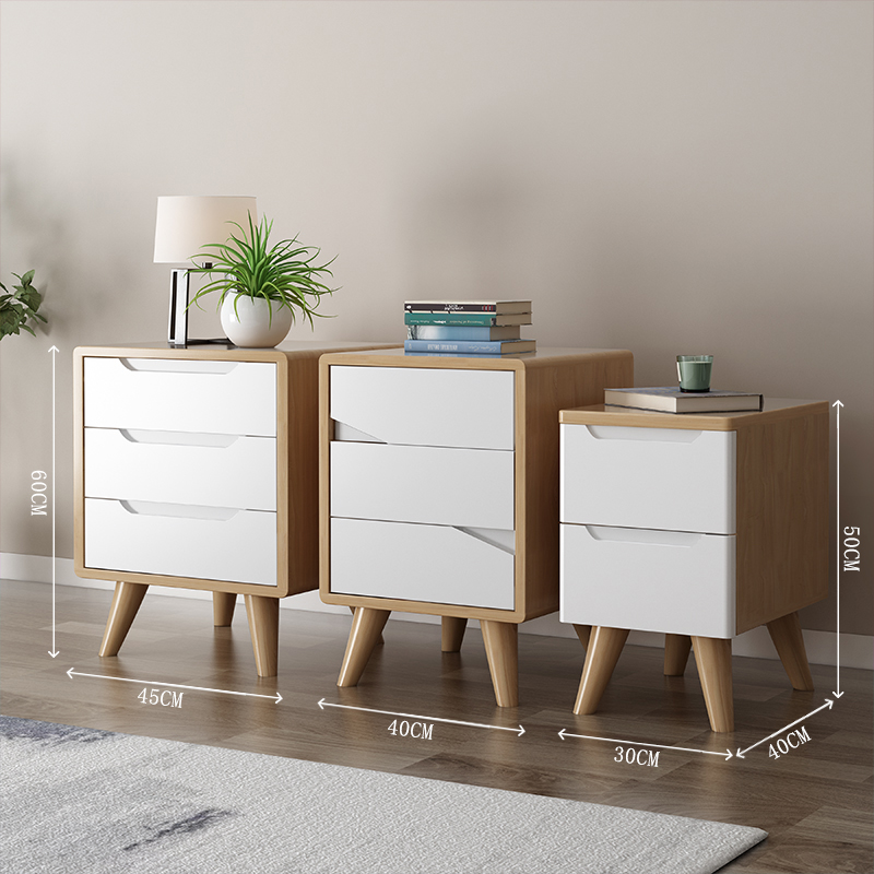 实木床头柜北欧简约现代迷你窄小型日式两抽柜整装原木卧室床边柜