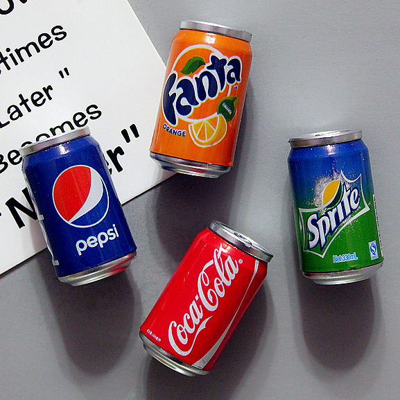 创意立体仿真可乐雪碧易拉罐冰箱贴磁贴饮料汽水装饰品磁铁吸铁石