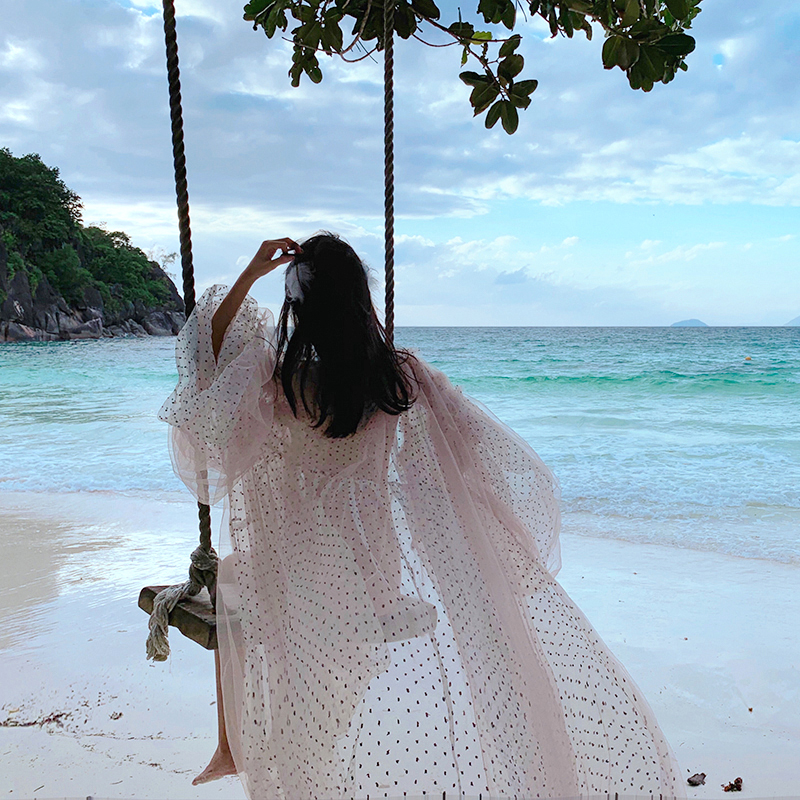 马尔代夫海边度假 超仙蓬蓬网纱罩衫防晒外套沙滩比基尼外搭开衫