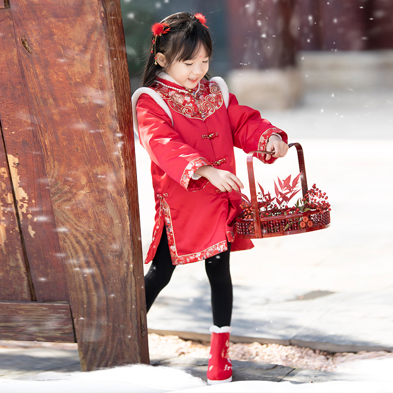 汉服女童拜年服冬装中国风加厚中式棉服小女孩喜庆新年装过年唐装