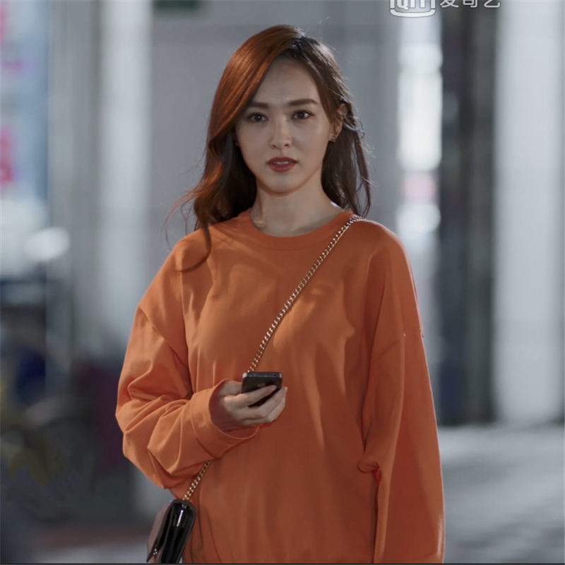 时间都知道唐嫣时简同款橘色卫衣女韩版套头宽松超火卫衣2019新款