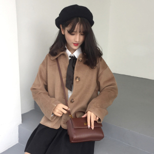秋冬女装2017新款韩版宽松翻领短款毛呢外套小个子呢子大衣学生潮秋冬女装
