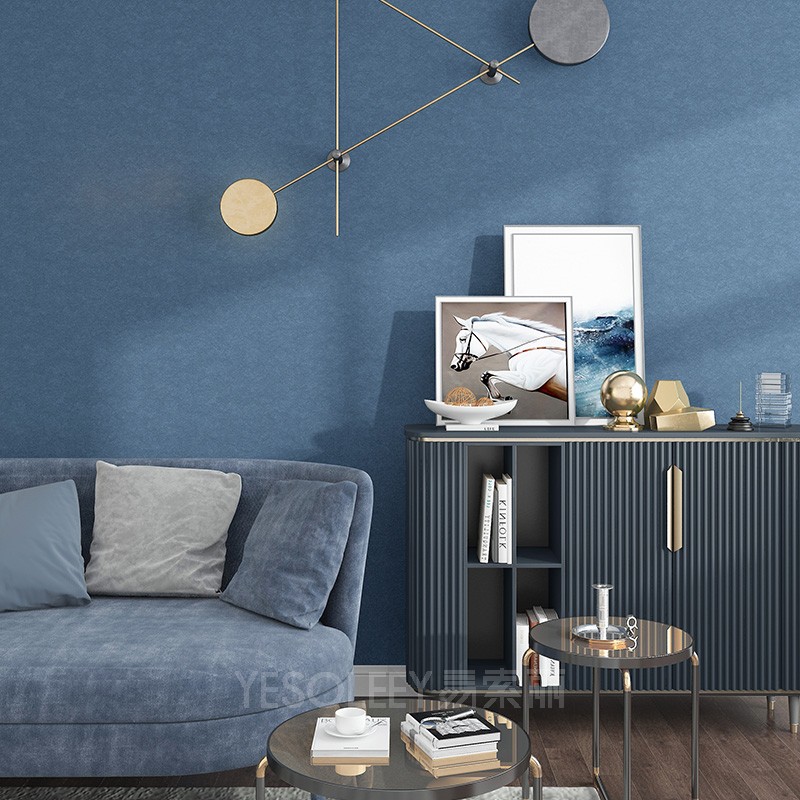 北欧灰蓝色无纺长纤维壁纸客厅卧室背景墙包厢素色美式复古简约