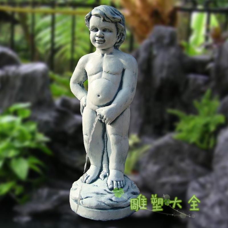欧式别墅园林鱼池水景雕塑装饰品小于廉尿童摆件撒尿小孩流水喷泉
