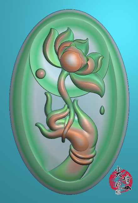 玉坠佛手观音手持荷花滴水莲花手9949 精雕图电脑雕刻玉雕jdp挂件