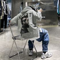 En7 tide brand hooded sweater ins loose large version printing stitching fake two-piece sweater male youth Harlan shirt