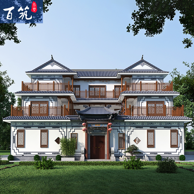 3194新农村房子小别墅三层四合院设计图纸自建房豪华北京中式建筑