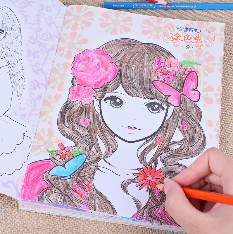 公主涂色本3-6-8-10岁小学生美少女画画书绘画册儿童图女孩填色本