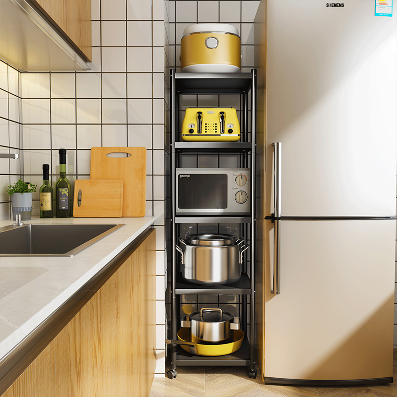 不锈钢冰箱夹缝置物架落地多层厨房用品收纳缝隙储物锅架家用大全