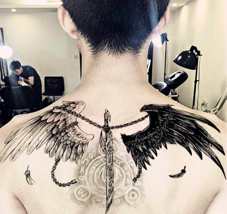 纹身贴 防水 天使恶魔翅膀 男女个性 背部刺青色 后背图 贴纸刺青