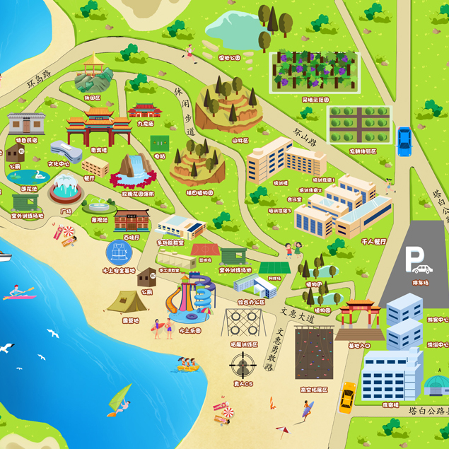 地图定制制作可爱场景校园景区手绘卡通电子越野游玩导览建筑设计
