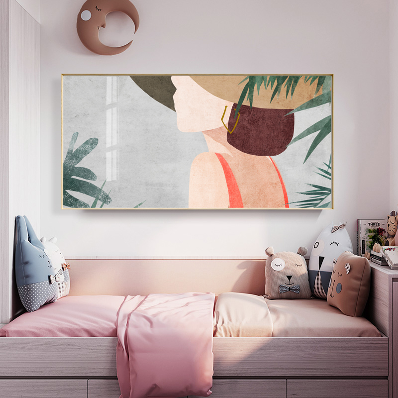 女孩卧室装饰画床头北欧房间温馨客厅简约女艺术壁画摩登人物挂画