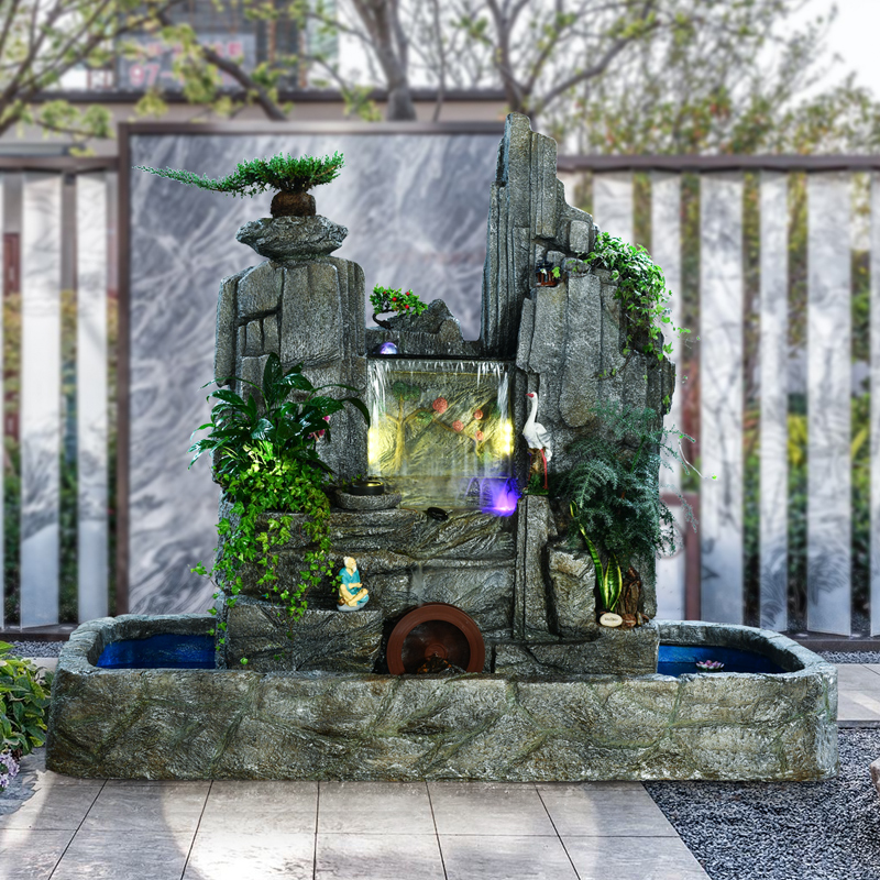假山流水鱼缸喷泉景观阳台入户室内花园造景庭院会所室内园林加湿