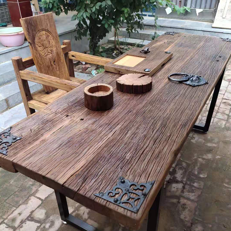 老榆木旧门板桌老门板榆木茶台风化木旧木板实木板复古怀旧吧台桌