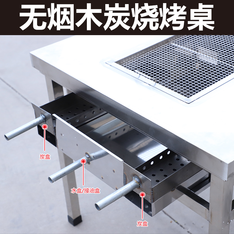 无烟烧烤桌商用自助木炭炉羊腿架箱子家用烤肉加厚不锈钢户外开店