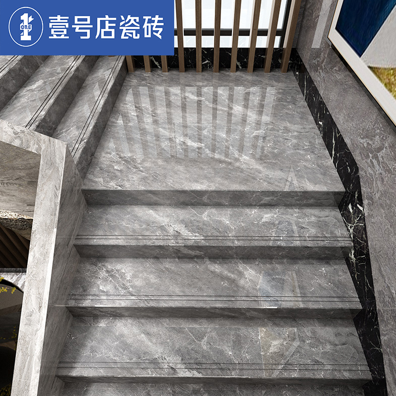 楼梯砖踏步瓷砖防滑大理石地砖 原厂拉槽通体砖台阶地板砖灰色