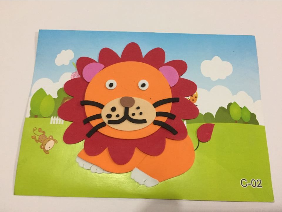 3-5岁入门初级幼儿园小朋友简单益智eva手工立体贴画c:动物狮子