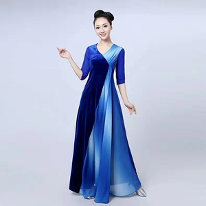 新款女士丝绒合唱服礼服长裙中老年合唱团演出服舞台指挥服礼服女士礼服