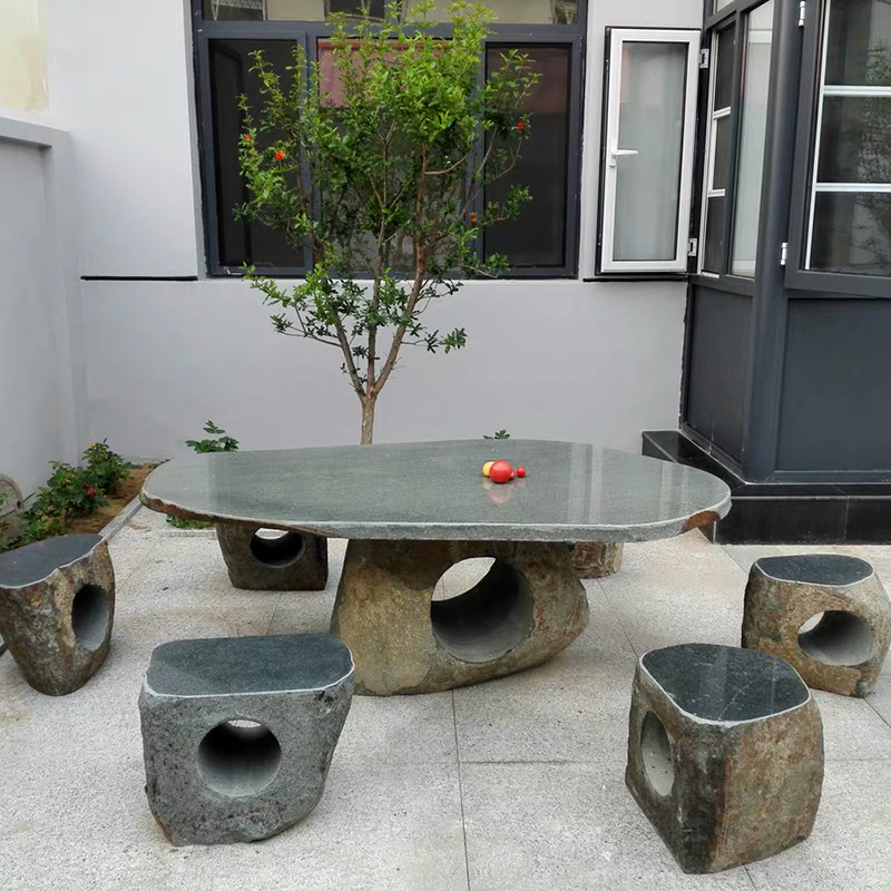 石桌石凳庭院花园室外别墅户外天然溪石茶几茶台青石板公园石桌椅