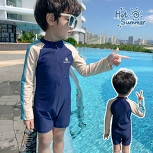 Красивый детский купальник мальчик 2024 новый комбинированный длинный рукав быстрый сухой комфортабельный купальный костюм для отдыха на море