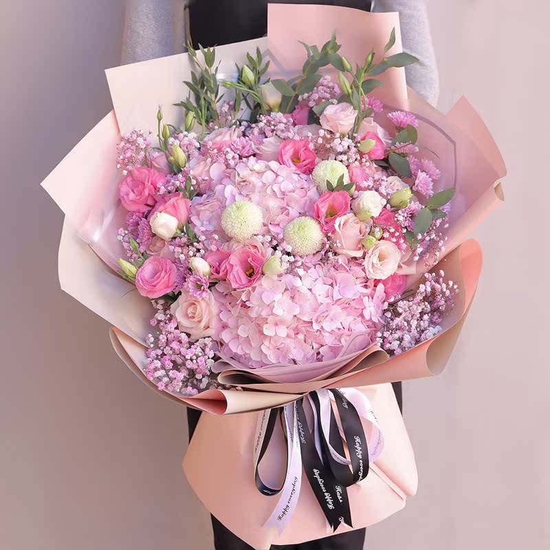 玫瑰混搭花束洋桔梗绣球创意生日鲜花速递上海南京广州同城送花