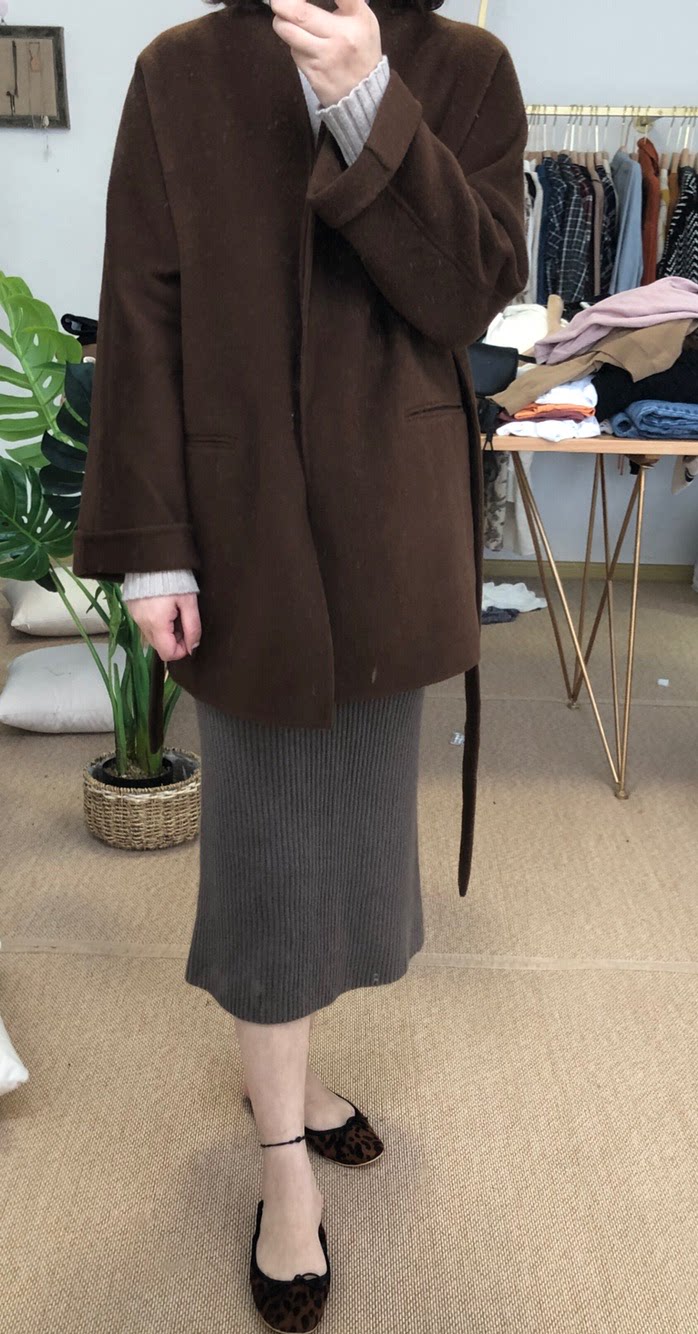 现货chichi韩国东大门进口女装2018冬view.y宽松系带羊毛绒大衣