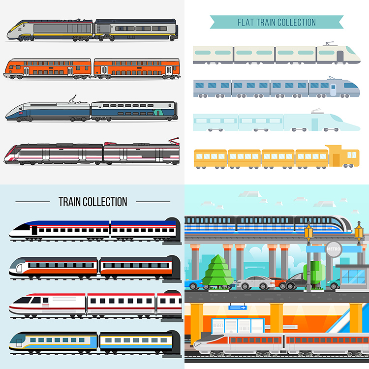 卡通高铁动车ai矢量素材 扁平化交通工具列车火车图标 设计素材