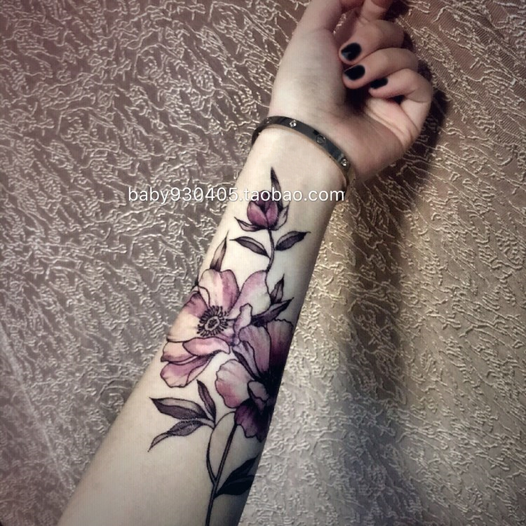 花臂少女tattoo x4 性感花朵花卉手腕手臂逼防水纹身贴 像素不高