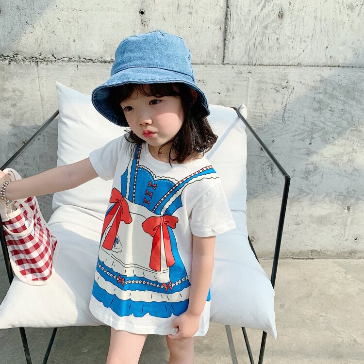 ins童装夏装新款女童宝宝洋气美少女连衣裙子儿童中长款短袖t恤裙