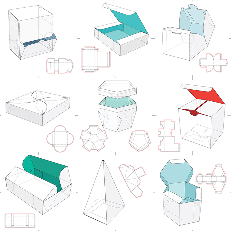 包装盒切割刀模图礼盒纸盒异形盒折叠平面展开图eps矢量设计素材