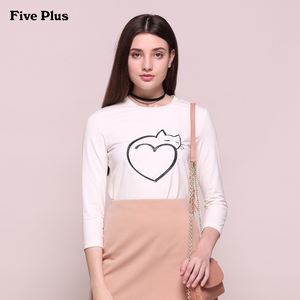 Five Plus新女秋装棉质卡通图案套头圆领长袖T恤打底衫2HM4020240打底衫女