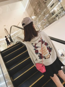 钱夫人CHINSTUDIO秋季原宿风飞鸟刺绣chic连帽卫衣女宽松学生外套秋季外套女