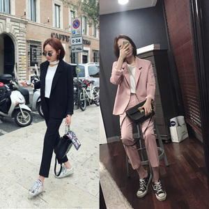 欧洲站小西装女外套春秋韩版宽松显瘦大码长袖西服休闲简约套装潮女士西装