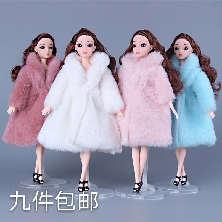 富华达芭比娃娃娃的时尚衣服休闲套装 冬季外套皮草大衣 女bjd