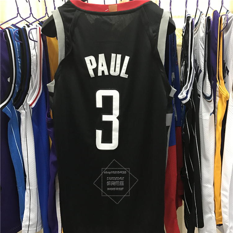 火箭队3号paul克里斯保罗球衣 新赛季黑色球员版sw刺绣篮球服背心