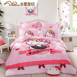 水星家纺 全棉卡通印花三/四件套 hellokitty凯蒂猫公主梦四件套