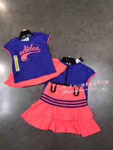 美国代购Adidas/阿迪达斯夏季男童女童短袖运动套装直邮costco女童套装夏