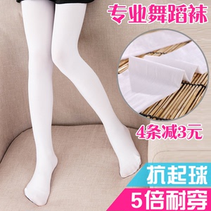 春夏薄款儿童丝袜女童连裤袜打底裤舞蹈袜子白色练功袜连体袜大童舞蹈袜