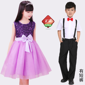 儿童节背带裤演出服装中小学生大合唱男女童朗诵表演主持人礼服夏儿童合唱服