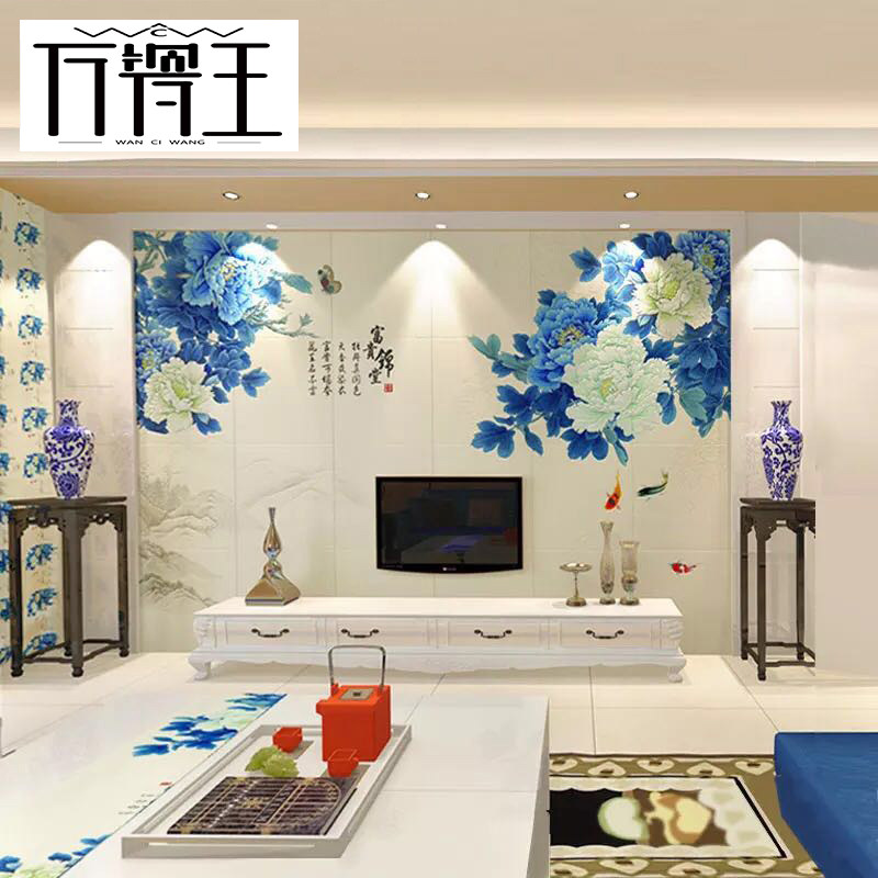 瓷砖背景墙 客厅电视背景3d雕刻 电视墙砖雕刻现代简约 富贵锦堂