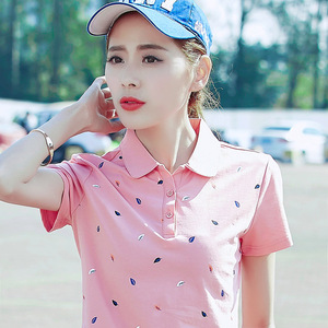 夏装新款大码女装POLO衫翻领休闲运动上衣纯棉宽松半袖短袖T恤女女装夏