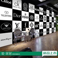 3D欧美黑白格子奢侈品牌服饰logo大型壁画服
