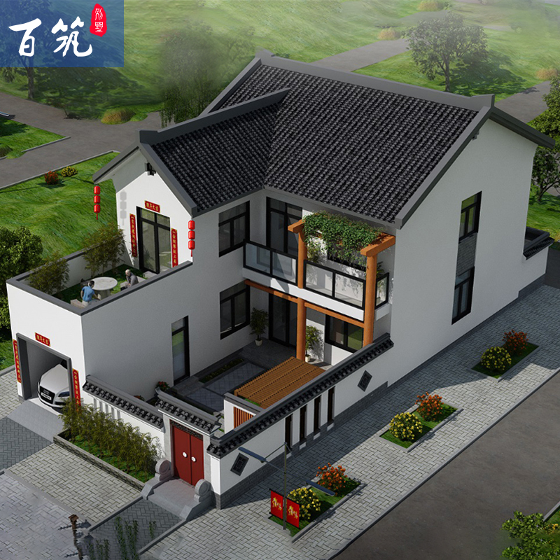 2160农村二层别墅设计图纸带院子2两层中式自建房带车库房屋建筑