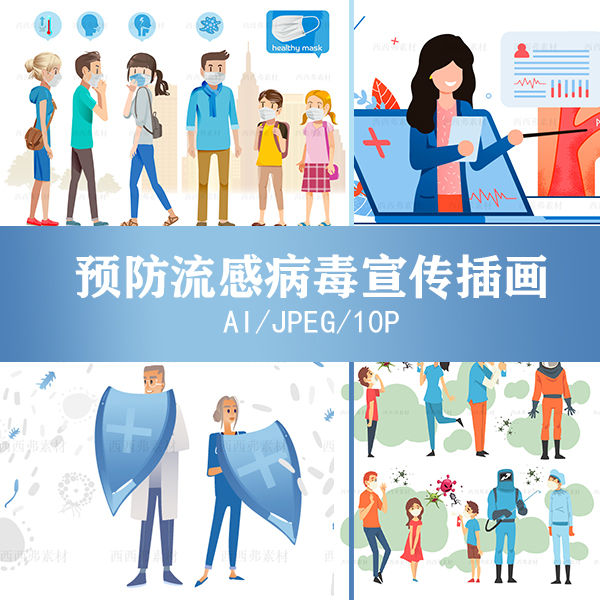 预防流感病毒疫情宣传画卡通插画症状说明图ai矢量海报设计素材