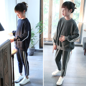 女童休闲套装 秋装2017新款长袖卫衣童装儿童运动两件套亲子装D女童秋装套装